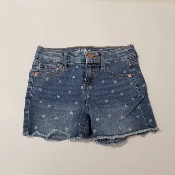 🔴 Cat and Jack little girl heart print denim shorts size M (8) (F20) - Picture 8 of 10